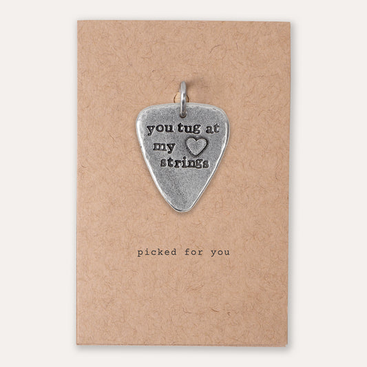 Heart Strings Guitar Plectrum Keyring Charm